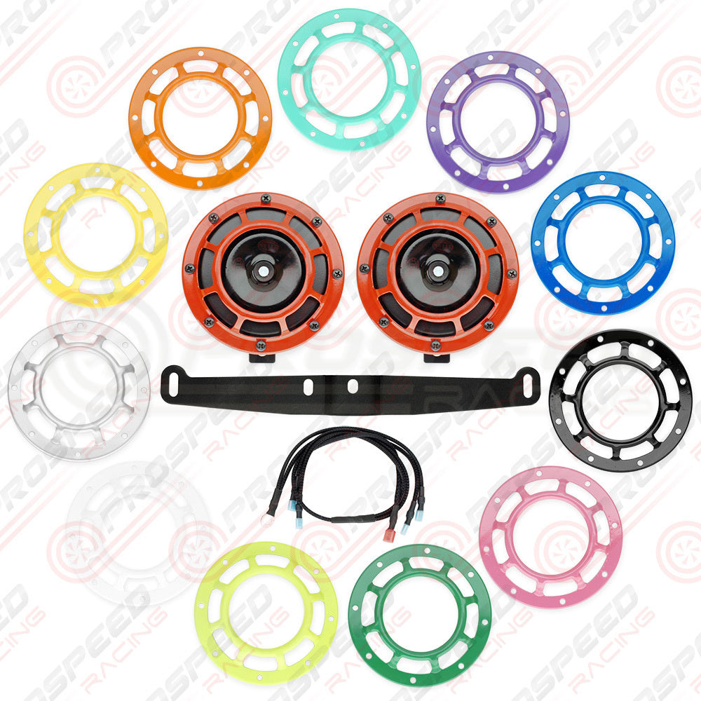 Hella Genuine Supertone Red Horn PAIR w/PSR Coloured Covers, Harness & Bracket image 1