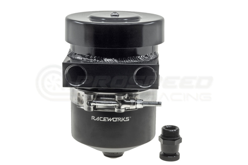 Raceworks Internal Breather Aluminium Catch Can Straight-Ports With Drain Tap Black - 1L