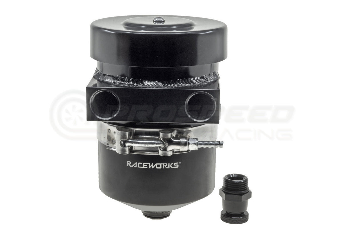 Raceworks Internal Breather Aluminium Catch Can Straight-Ports With Drain Tap Black - 1L