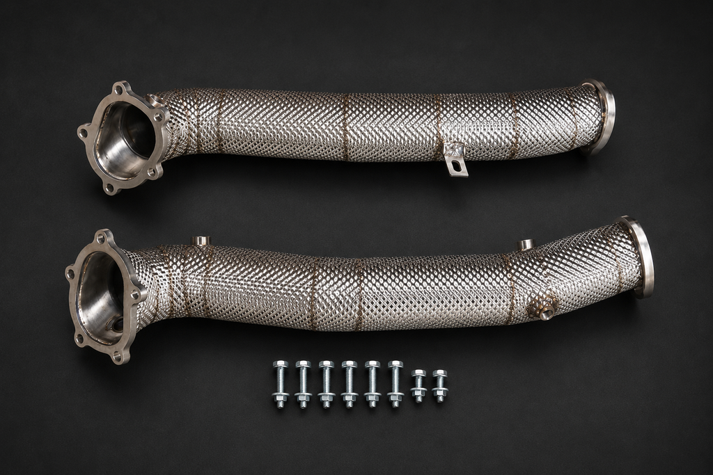 VCTR Performance Audi S6/RS6 4G C7 / RS7 Catless Heat Shield Downpipes — 3 Inch