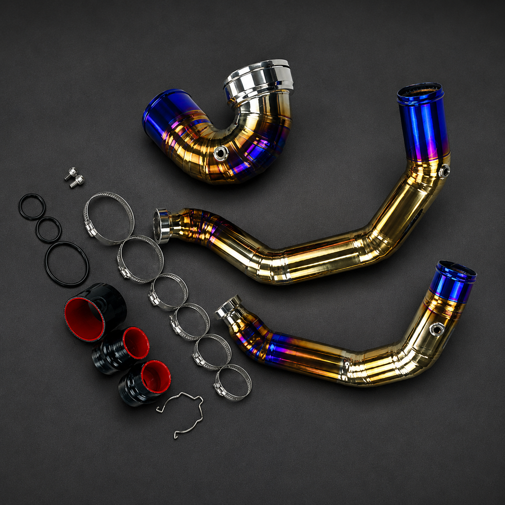 VCTR Performance BMW M2/M3/M4 F8X S55 Titanium Charge Pipe + J-Pipe — Mirror Polished