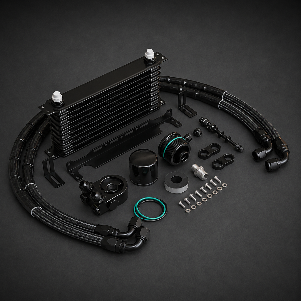 VCTR Performance 10 Row VW Golf MK7 EA888.3 Oil Cooler Complete Kit — Black