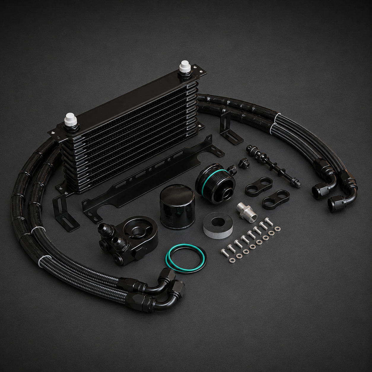 VCTR Performance 10 Row VW Golf MK7 EA888.3 Oil Cooler Complete Kit — Black