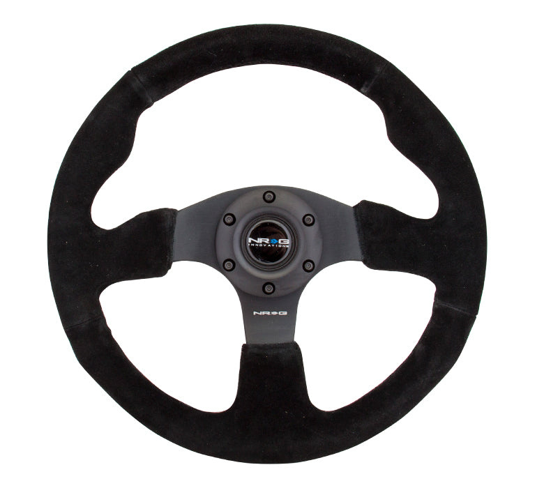 NRG Reinforced 320mm Race Steering Wheel - Black Spoke/Black Suede/Black Stitch image 1