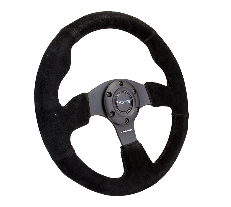 NRG Reinforced 320mm Race Steering Wheel - Black Spoke/Black Suede/Black Stitch image 2