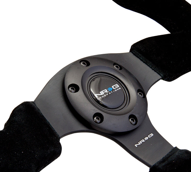 NRG Reinforced 320mm Race Steering Wheel - Black Spoke/Black Suede/Black Stitch image 3