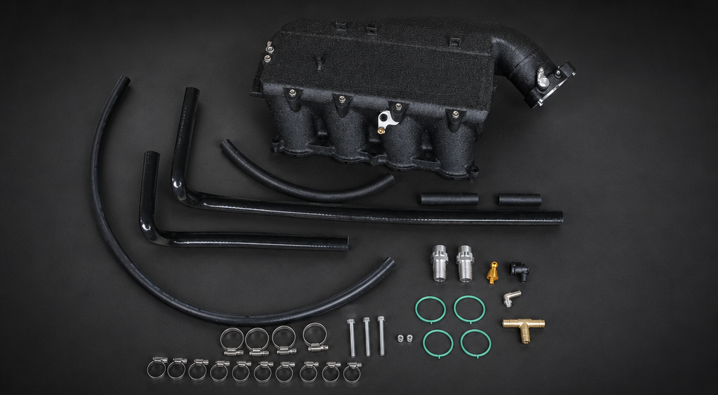 VCTR Performance BMW 320i/330i F30 B46/B48 Billet Intake Manifold Charge Cooler – front three-quarter view