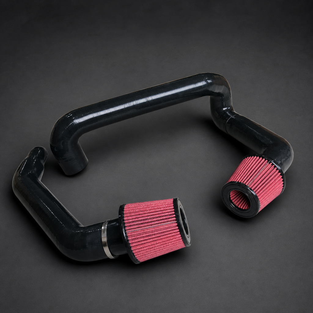 VCTR Performance BMW M3/M4 G80/G82 S58 Front-Mount Intake System — Black – side three-quarter view
