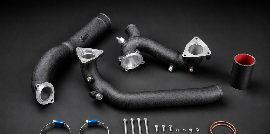 VCTR Performance Audi S4/S5 B9 Post-Throttle Charge Pipe — Black – front three-quarter view