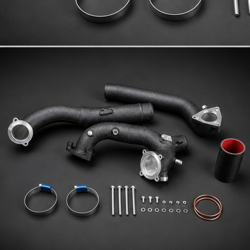 VCTR Performance Audi S4/S5 B9 Post-Throttle Charge Pipe — Black – side three-quarter view