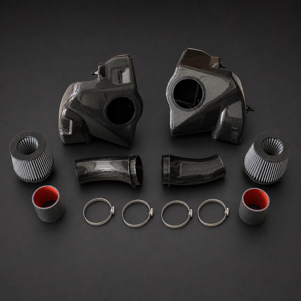 VCTR Performance BMW M5 F90 S63 Carbon Fibre Intake System – elevated top view