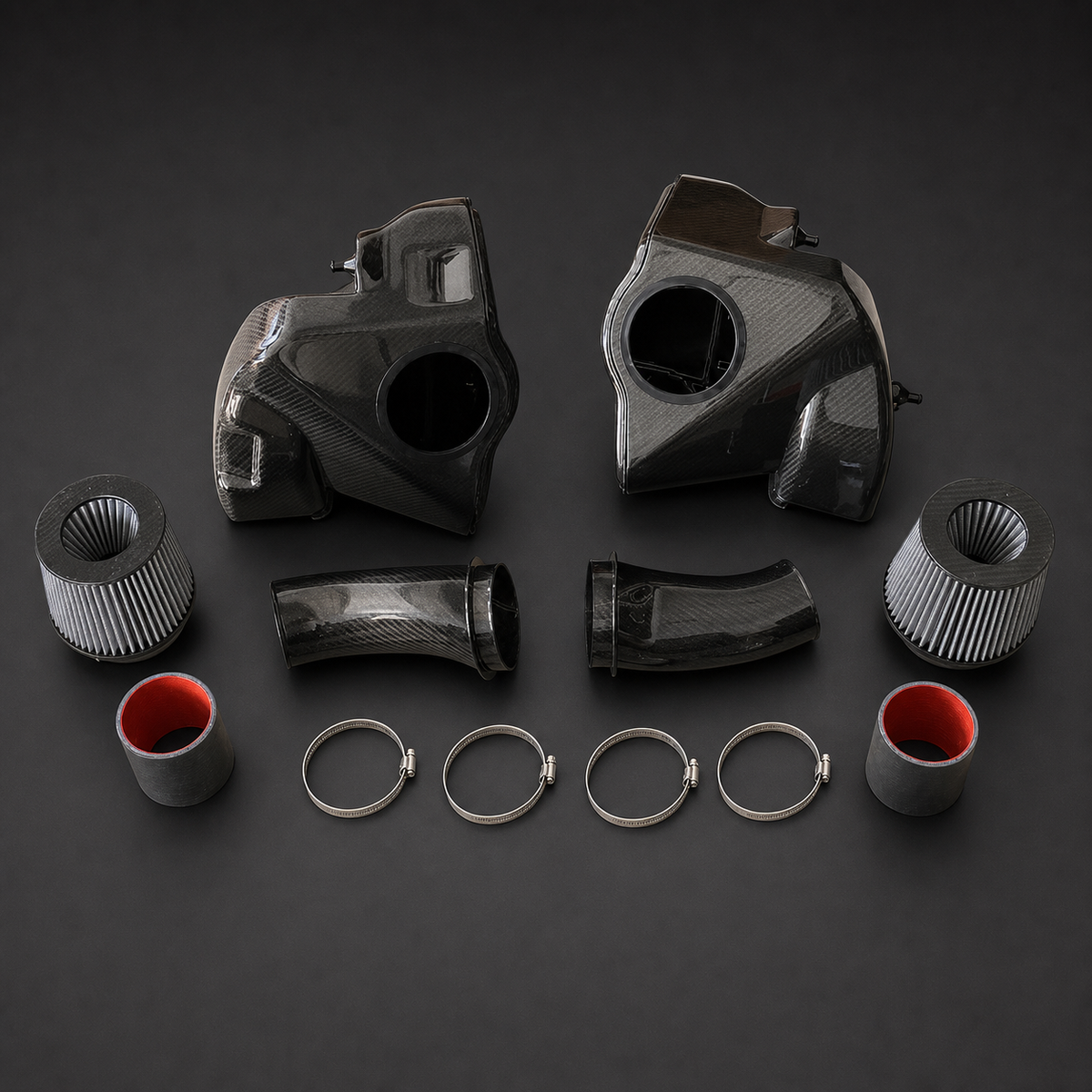 VCTR Performance BMW M5 F90 S63 Carbon Fibre Intake System – elevated top view