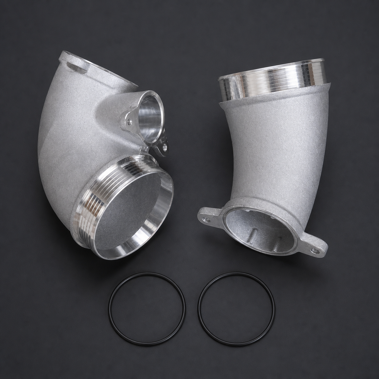 VCTR Performance BMW M3/M4 G80/G82 S58 89 mm Cast Turbo Inlets — Silver – elevated top view