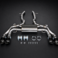 VCTR Performance BMW X3 M/X4 M F97/F98 S58 Catback Exhaust — Carbon Fibre Tips – front three-quarter view