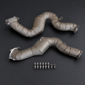 VCTR Performance Audi S6/RS6/RS7 C7 3-inch Catted Downpipes — Heat Shield – front three-quarter view