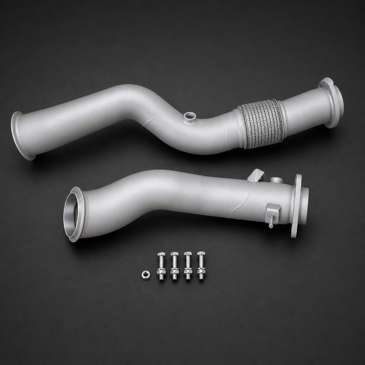 VCTR Performance BMW M2/M3/M4 G87/G80/G82 S58 Ceramic-Coated Downpipes – front three-quarter view