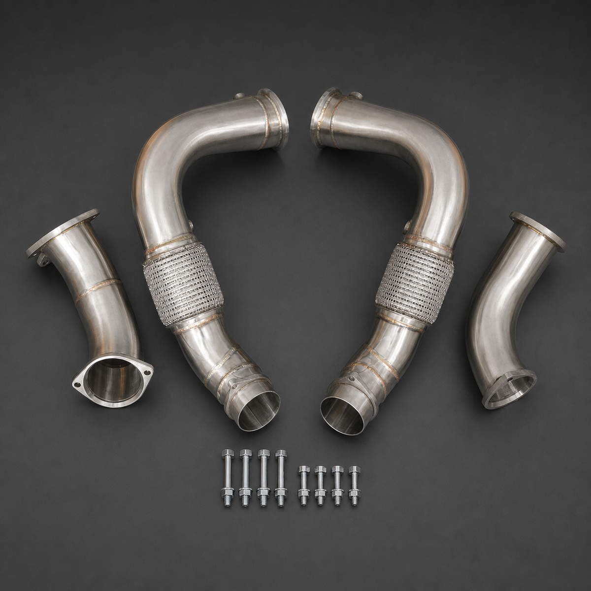 VCTR Performance BMW X5 M/X6 M S68 Downpipes – elevated top view