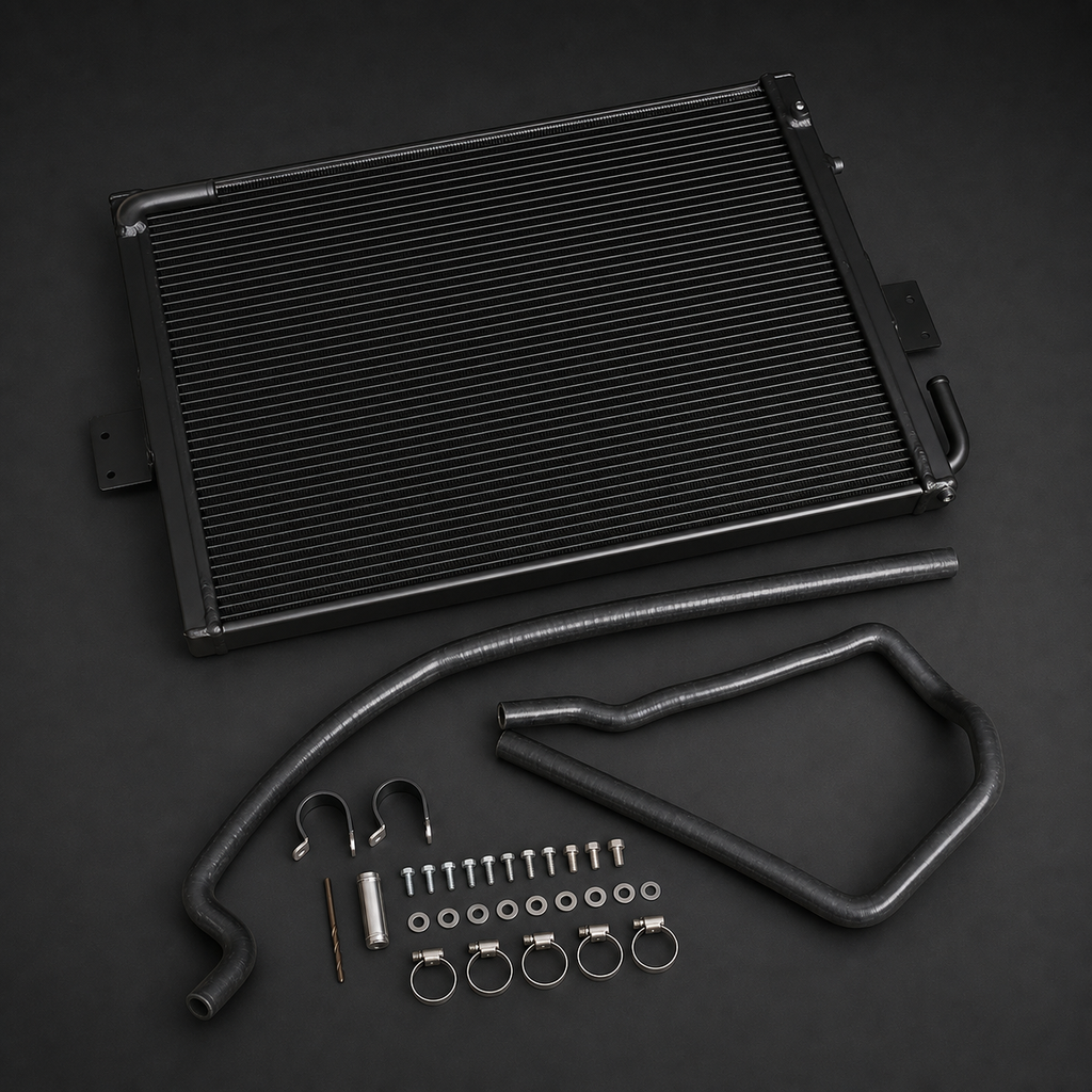 VCTR Performance Audi 3.0 TFSI EA837 Radiator — Black – front three-quarter view