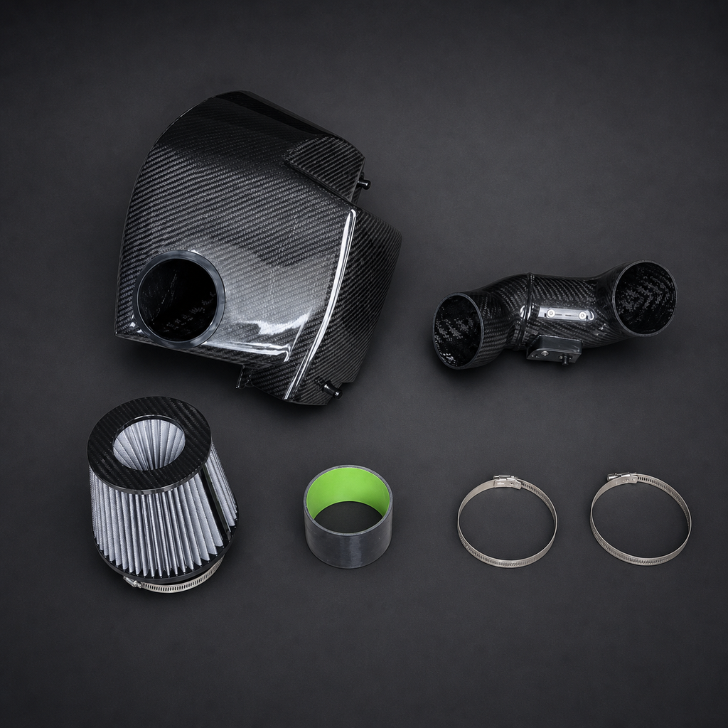 VCTR Performance BMW 3/4 Series G20/G22 B48 Carbon Fibre Intake System – elevated top view