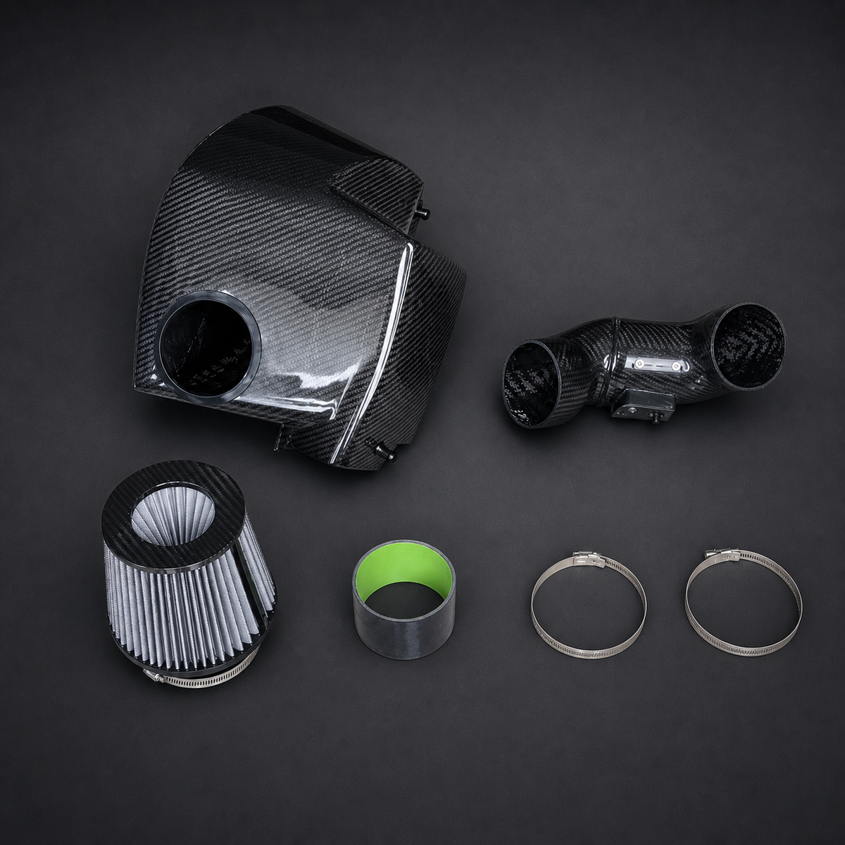 VCTR Performance BMW 3/4 Series G20/G22 B48 Carbon Fibre Intake System – elevated top view