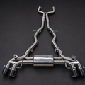 VCTR Performance BMW M5 F90 S63 Valved Catback Exhaust — Carbon Fibre Tips – front three-quarter view