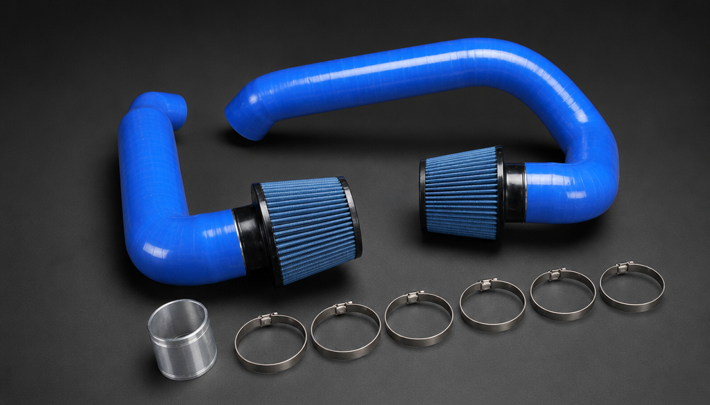 VCTR Performance BMW X3 M/X4 M F97/F98 S58 Front-Mount Intake System — Blue – front three-quarter view