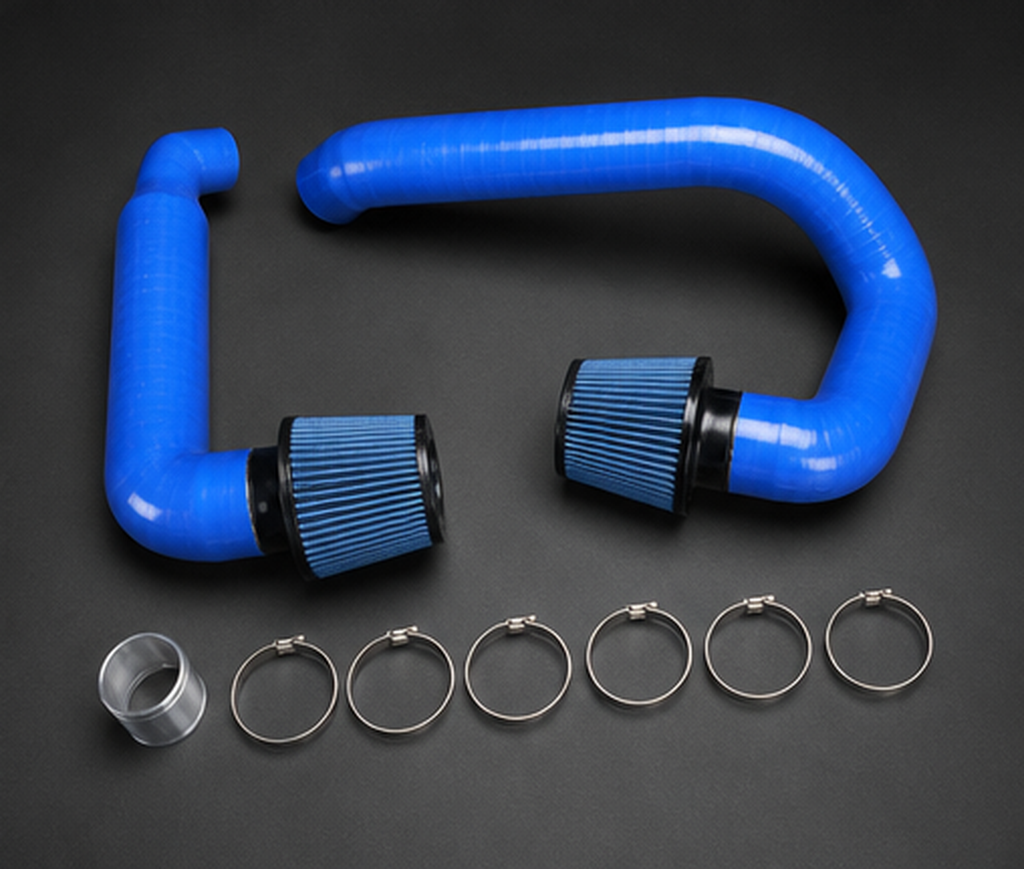 VCTR Performance BMW X3 M/X4 M F97/F98 S58 Front-Mount Intake System — Blue – elevated top view