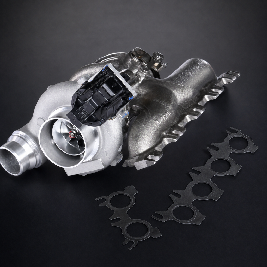 VCTR Performance BMW B48 F/G-Series Ball-Bearing Turbocharger – side three-quarter view