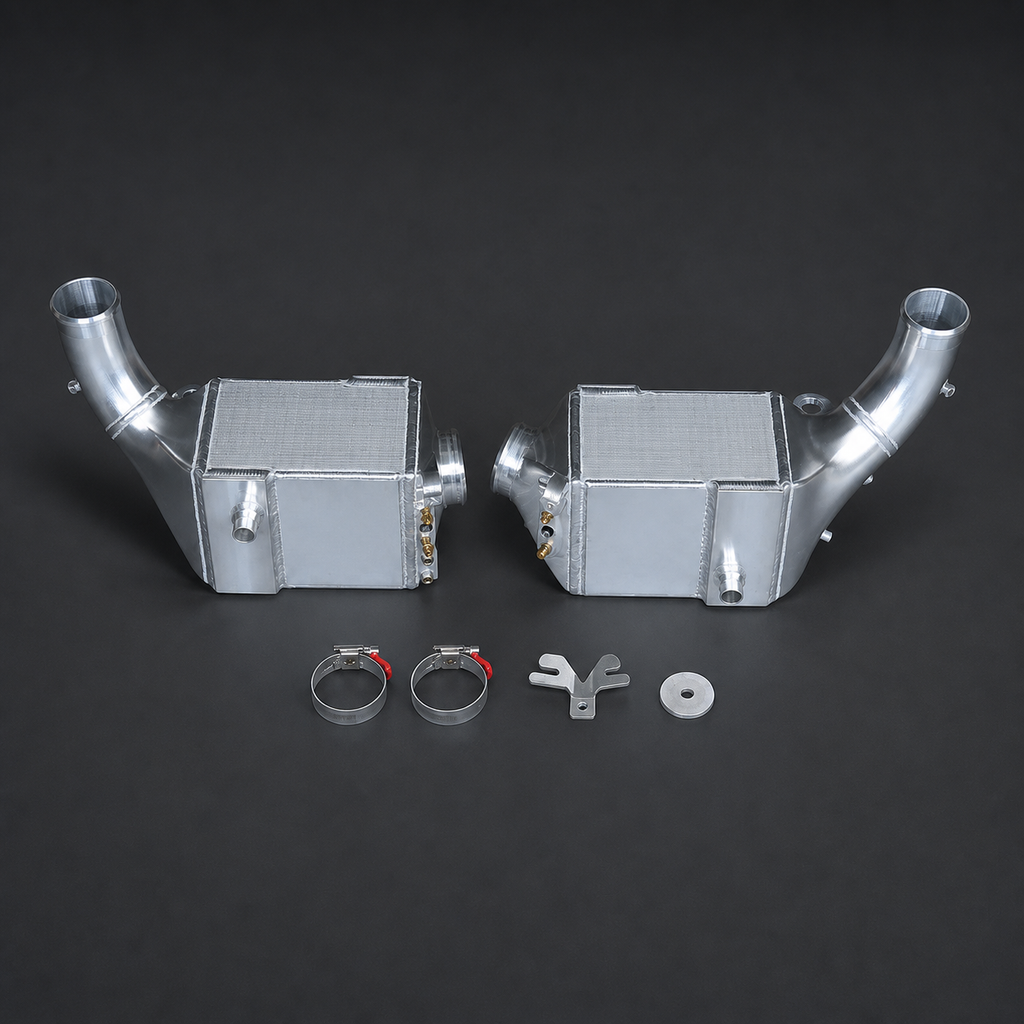 VCTR Performance BMW M5/M8 F90/G90/G99 Billet-End-Tank Intercooler – elevated top view