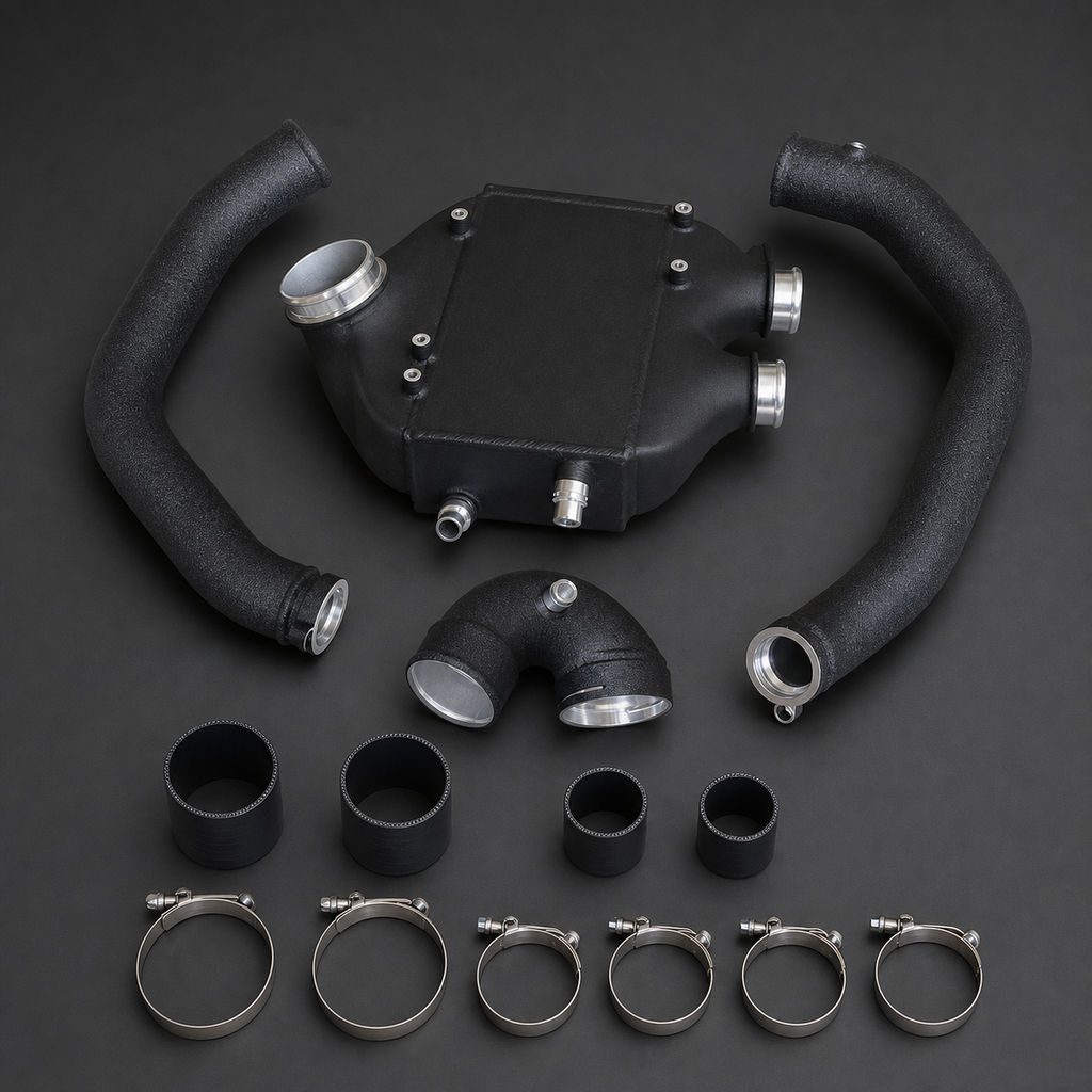 VCTR Performance BMW M3/M4 F80/F82 S55 Intercooler & Charge Pipe Package – elevated top view