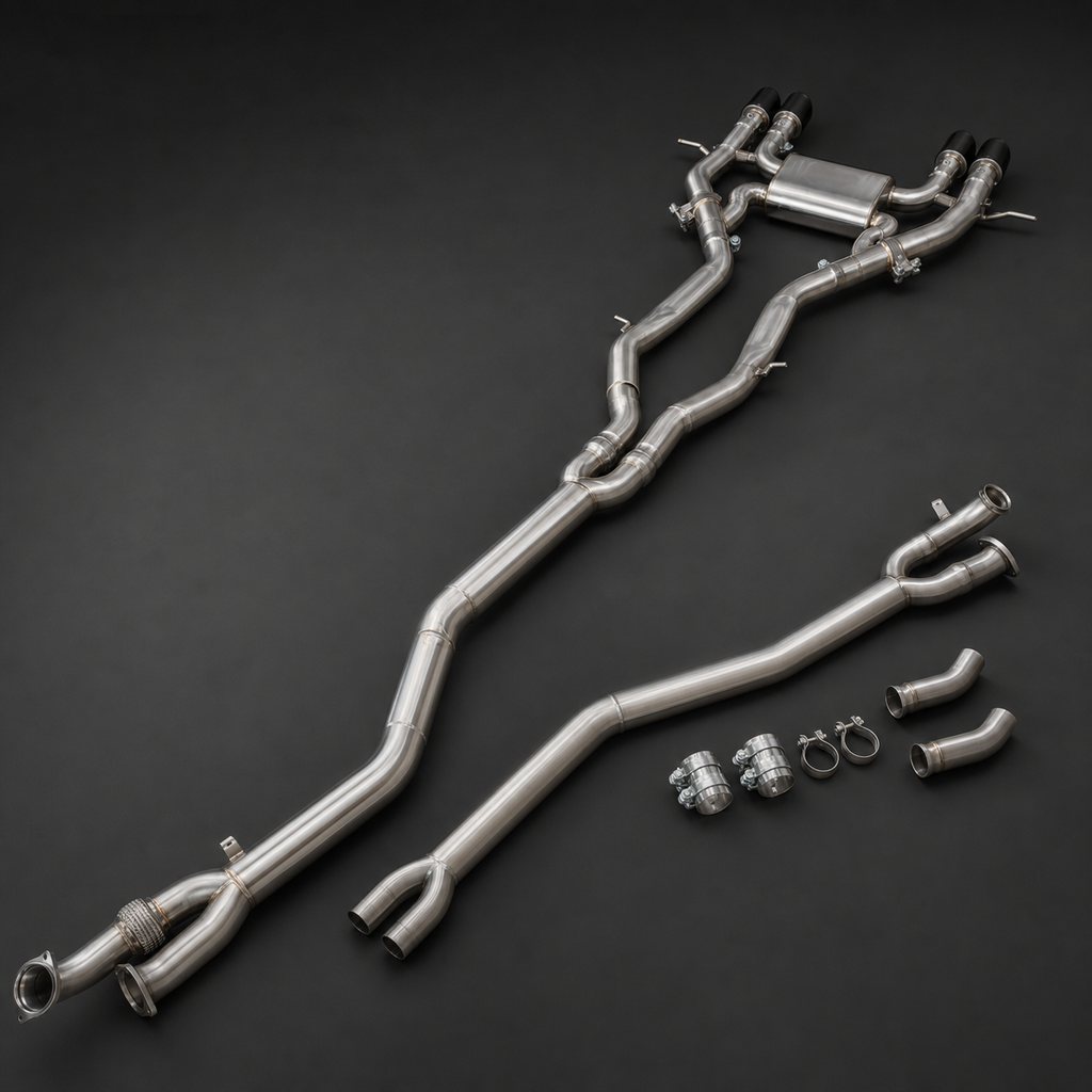 VCTR Performance BMW M2 G87 S58 One-Piece Mid Pipe – side three-quarter view