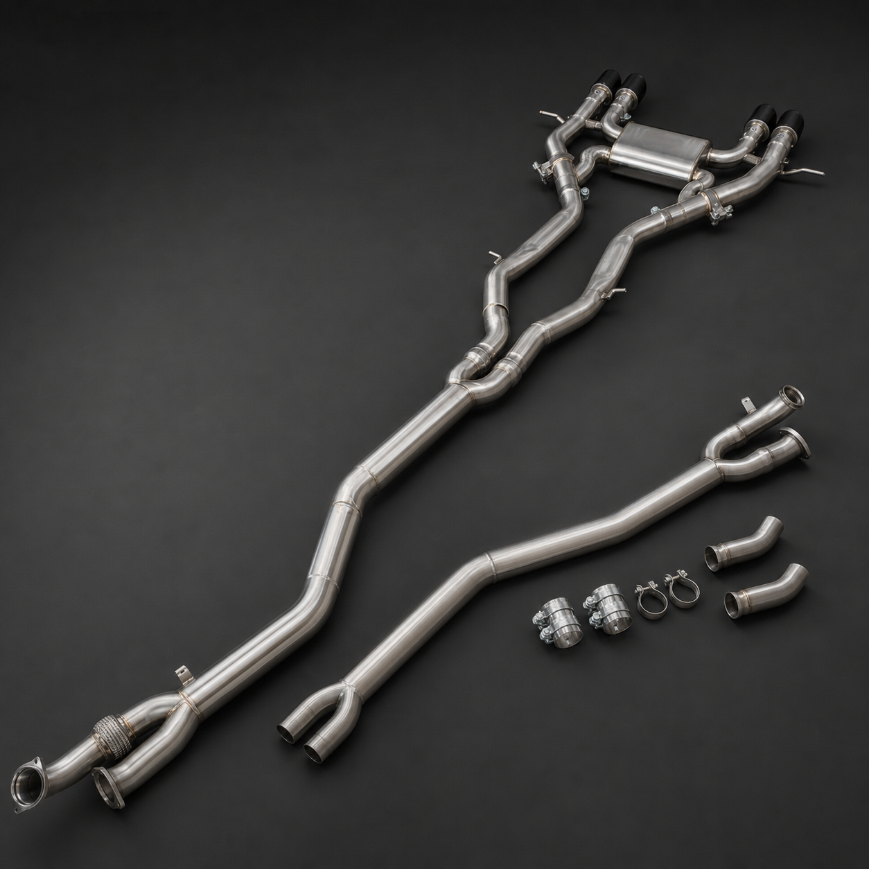 VCTR Performance BMW M2 G87 S58 One-Piece Mid Pipe – side three-quarter view