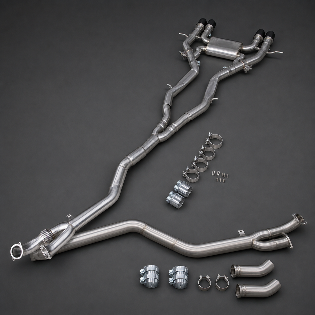 VCTR Performance BMW M2 G87 S58 One-Piece Mid Pipe – elevated top view