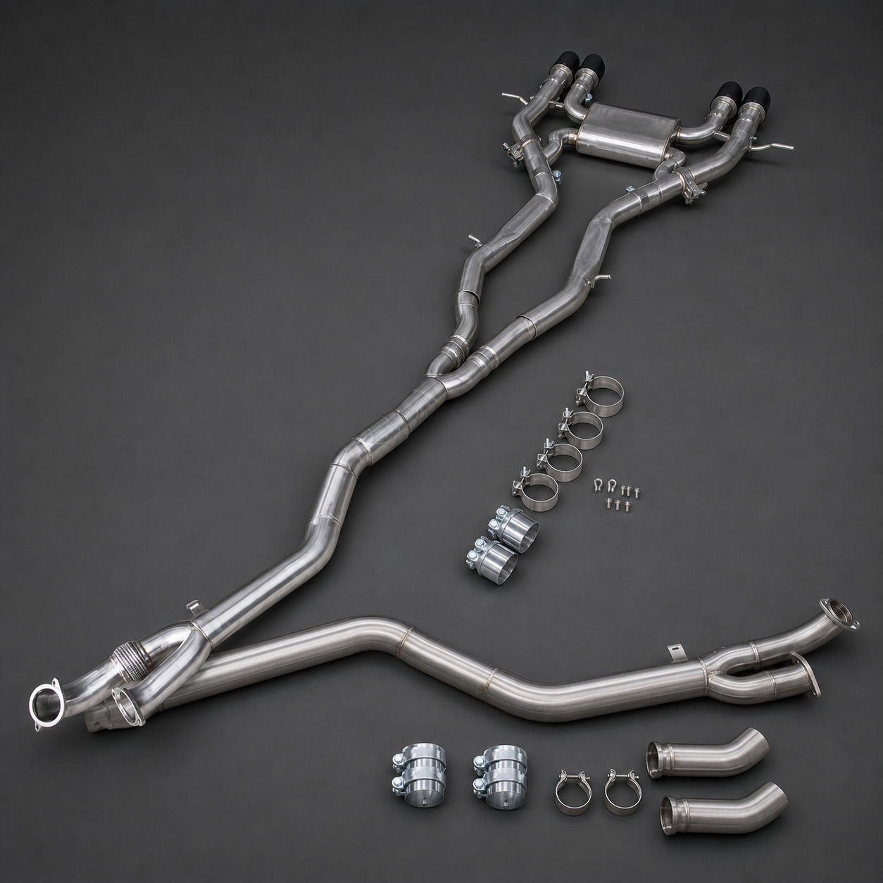 VCTR Performance BMW M2 G87 S58 One-Piece Mid Pipe – elevated top view