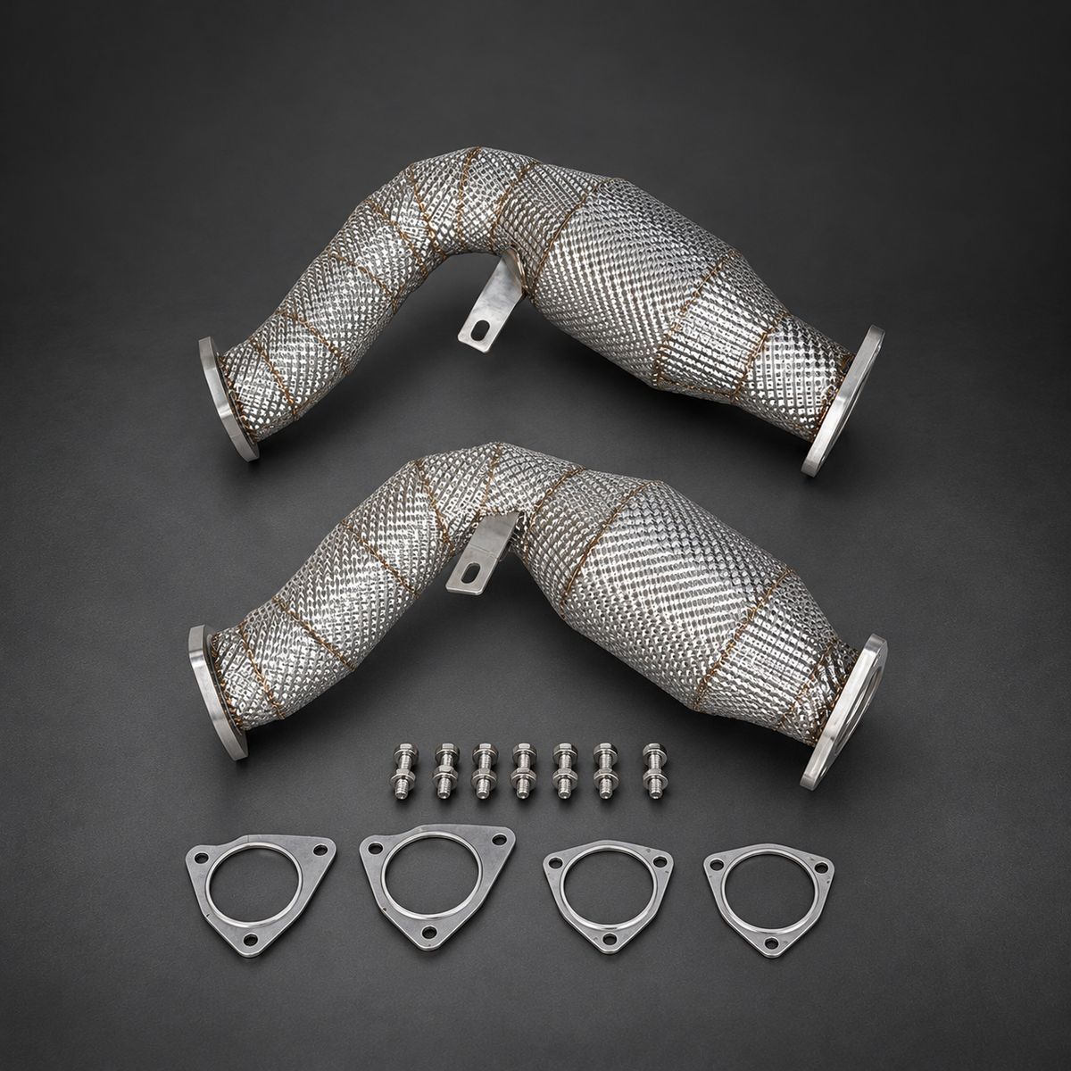 VCTR Performance Audi A5/Q5/S4/S5/SQ5 B8/B8.5 3.0 TFSI Catted Downpipes — Heat Shield — studio view 1