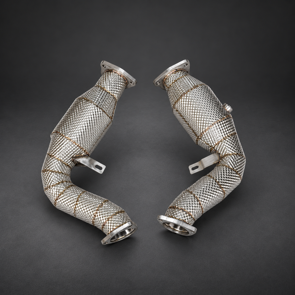 VCTR Performance Audi A5/Q5/S4/S5/SQ5 B8/B8.5 3.0 TFSI Catted Downpipes — Heat Shield — studio view 2