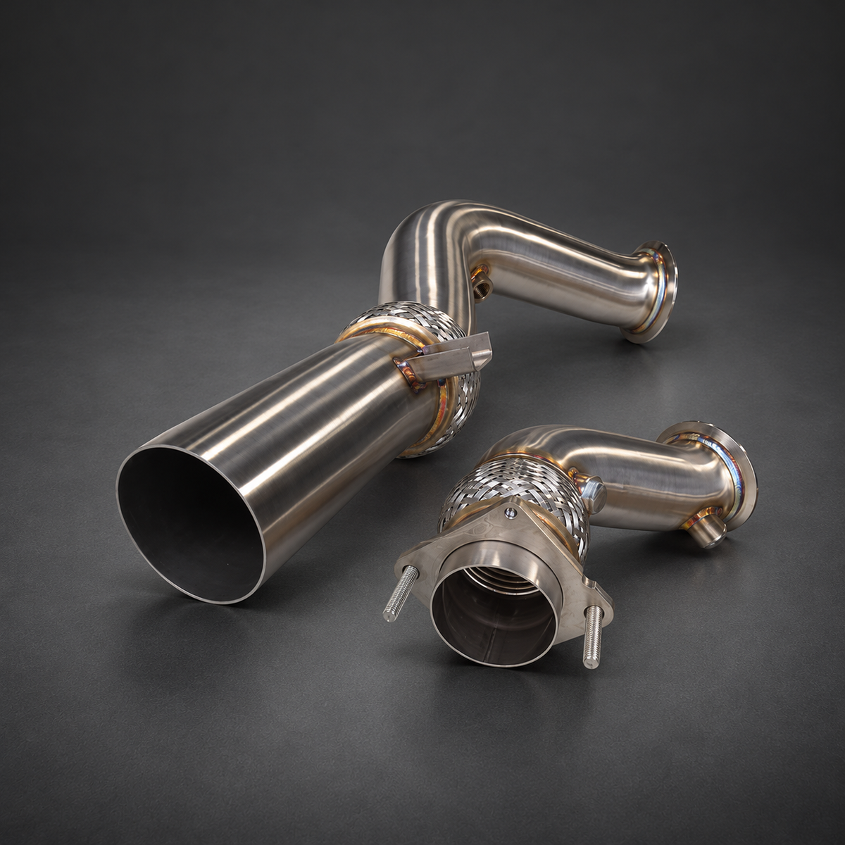 VCTR Performance BMW M3 F80 / M4 F82/F83 S55 Stainless Steel Downpipe Kit — studio view 3