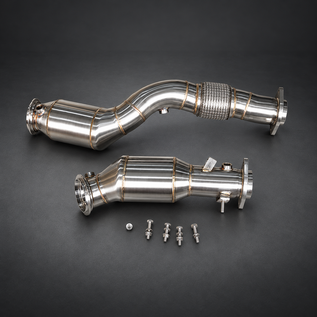 VCTR Performance BMW M3 G80 / M4 G82 S58 Catted Downpipe Kit — Flex Section — studio view 3