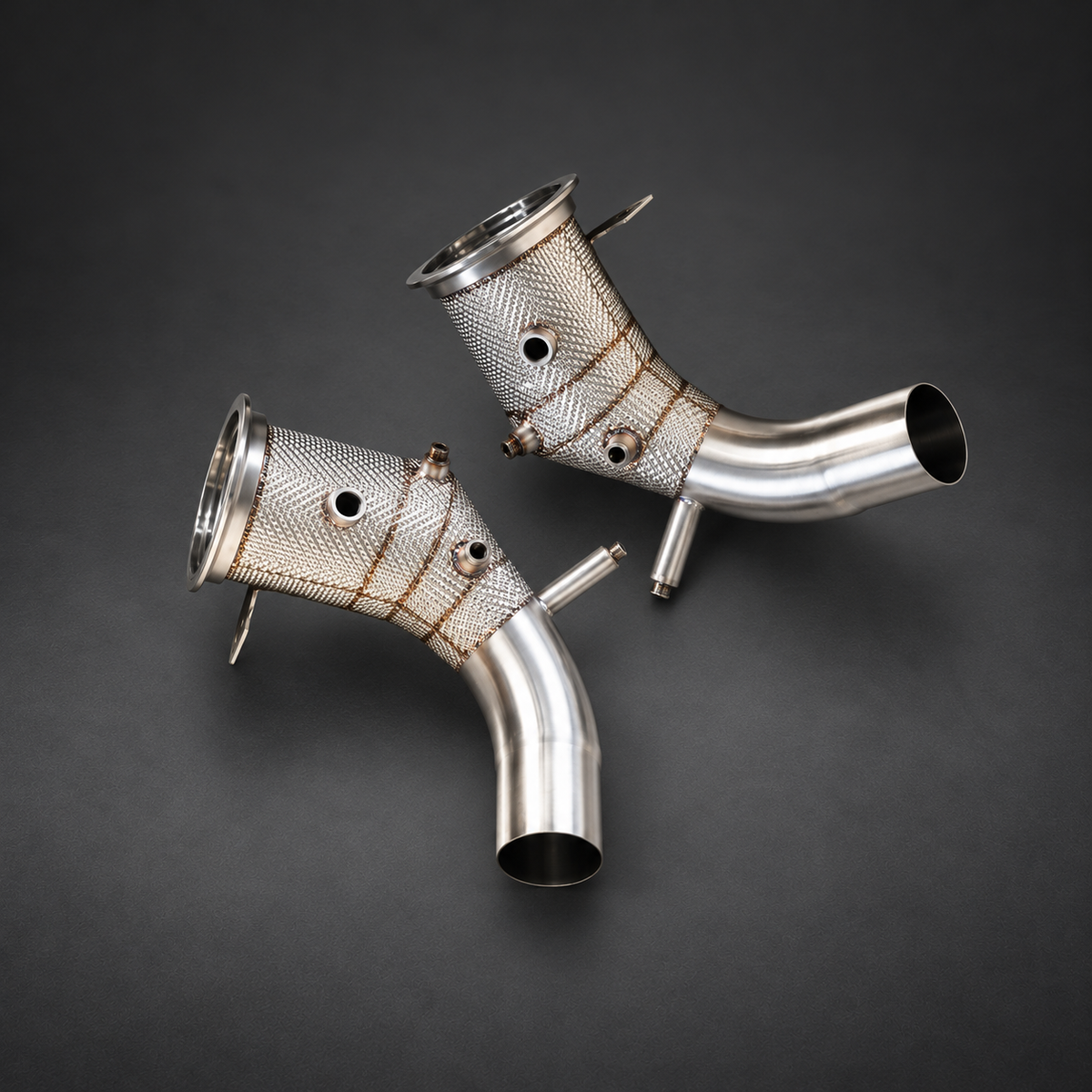 VCTR Performance Porsche 911 992 3.0L Catted Downpipe Kit — Heat Shield — studio view 3