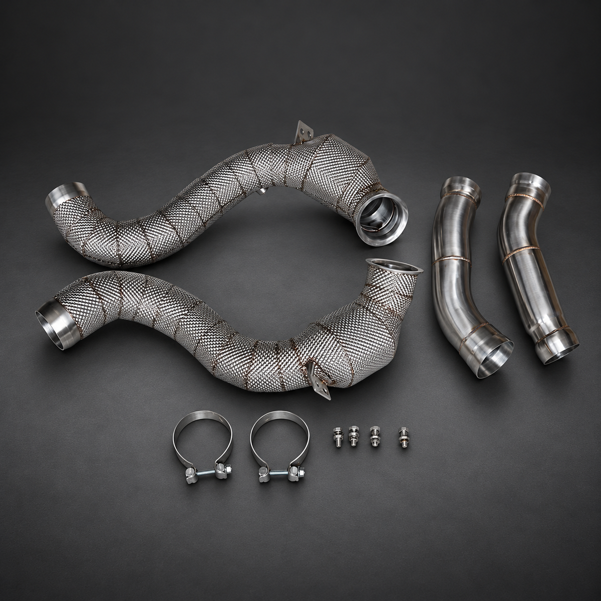 VCTR Performance Mercedes-AMG C63 W205 Catted Downpipe Kit — Heat Shield — studio view 2