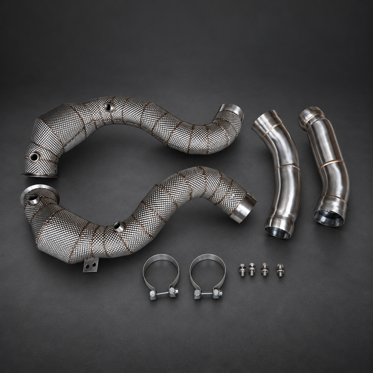 VCTR Performance Mercedes-AMG C63 W205 Catted Downpipe Kit — Heat Shield — studio view 3