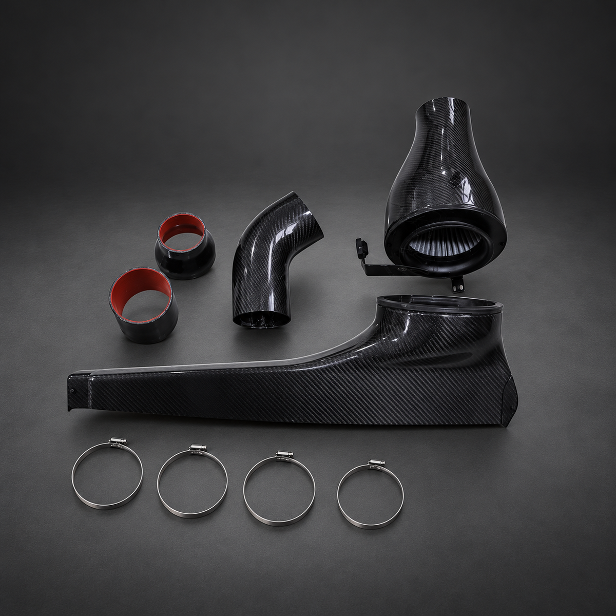 VCTR Performance Audi A3/S3/TT / VW Golf GTI/R/GLI MQB Carbon Fibre Intake System — Gloss Black — studio view 1