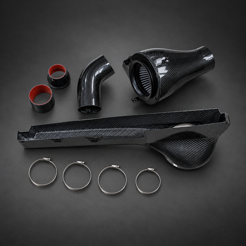 VCTR Performance Audi A3/S3/TT / VW Golf GTI/R/GLI MQB Carbon Fibre Intake System — Gloss Black — studio view 3