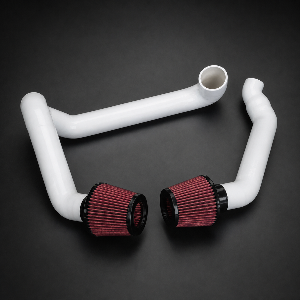 VCTR Performance BMW M3/M4 G80/G82 S58 Front-Mount Intake System — White – front three-quarter view